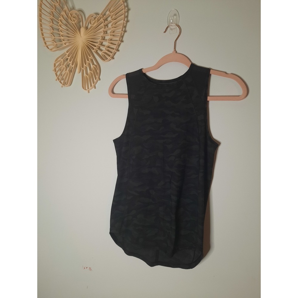 Lululemon Sculpt Sz 4 Tank Top Heritage Black Camo High Neck Mesh Back, Athletic